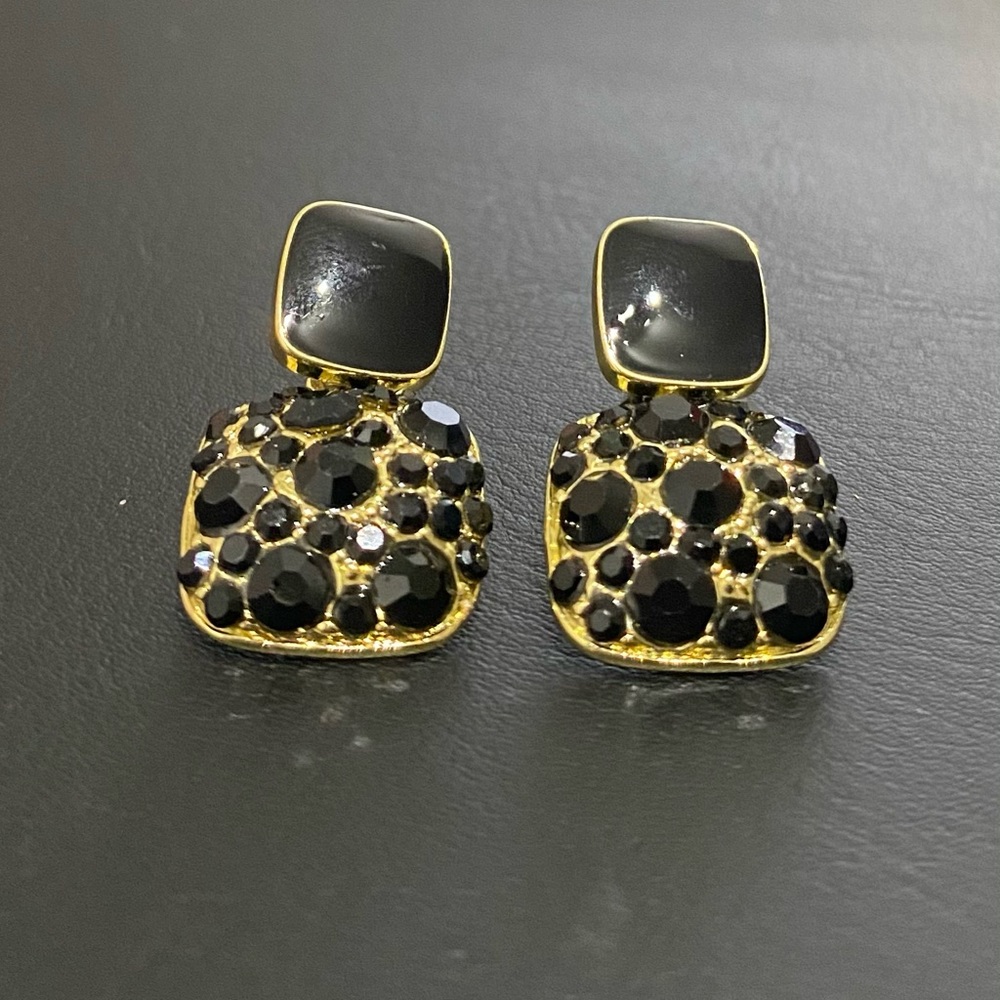 Gorgeous & Pretty Square Black Crystal Earrings Accessories Jewelry